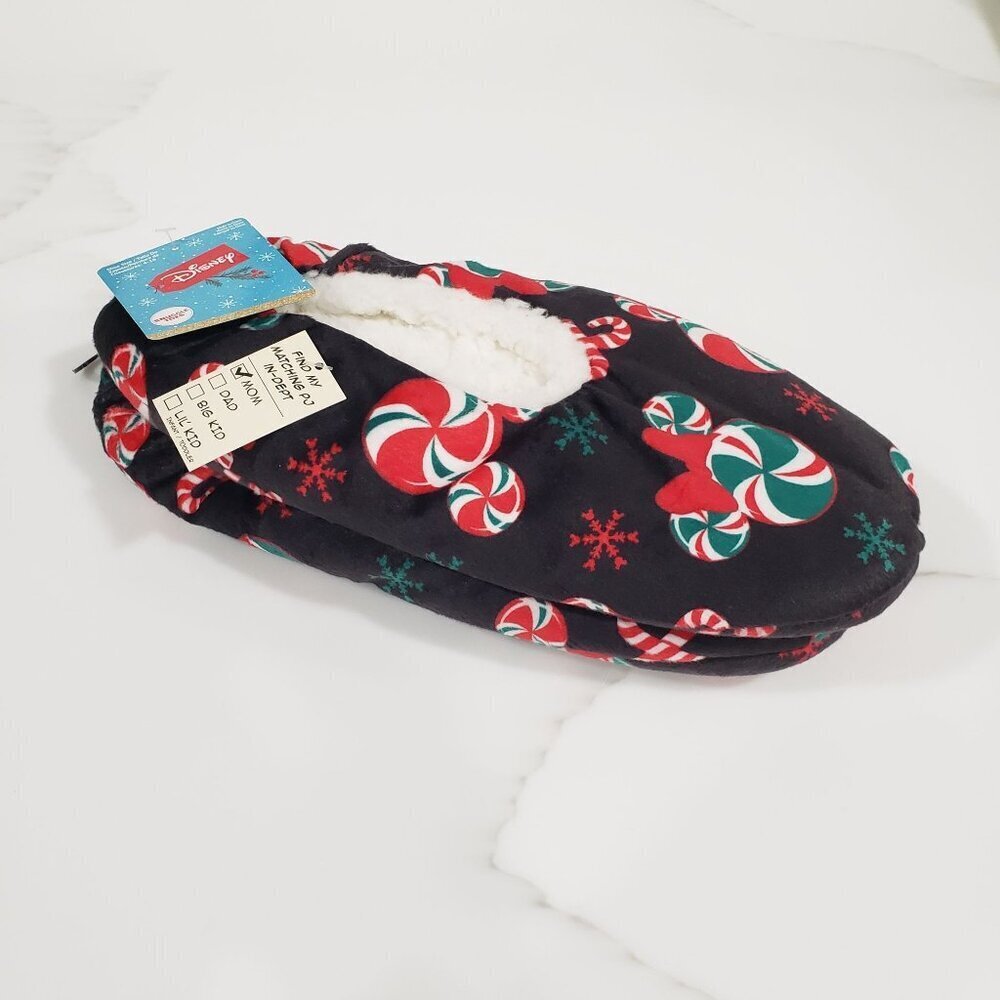 Disney‎ Mickey Minnie Peppermint Candy Slippers Sherpa Fuzzy Nonslip Womens 4-10 - Picture 3 of 7